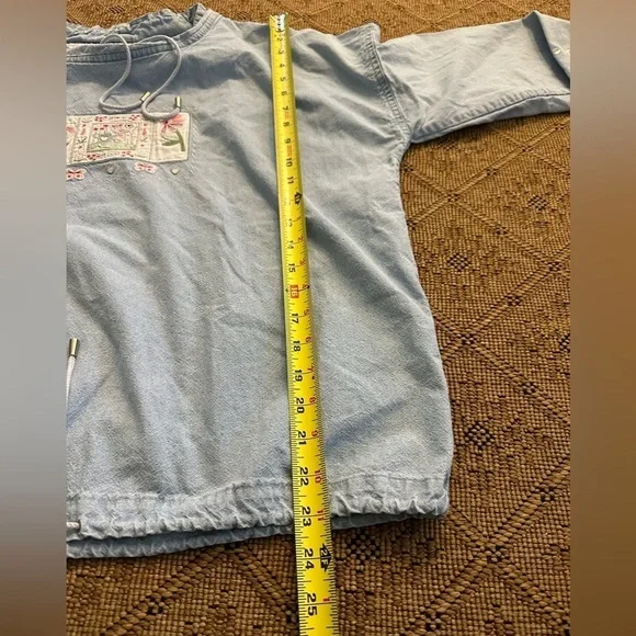 Vint. Christopher & Banks Lightweight Denim Lt. Blue Hearts & Floral Pullover M - Picture 6 of 8